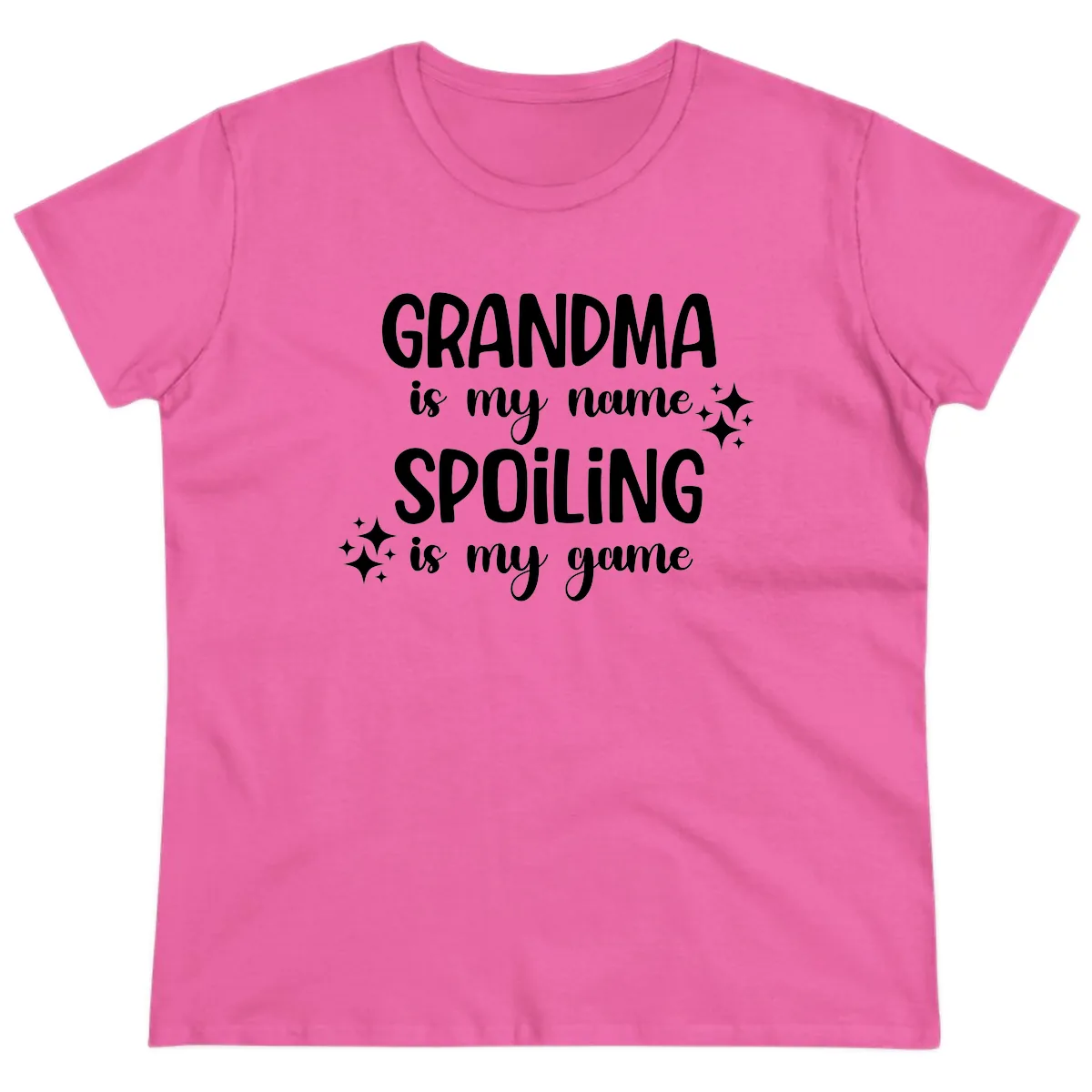 Grandma Is My Name Spoiling Is My Game Ladies Tee in Azalea